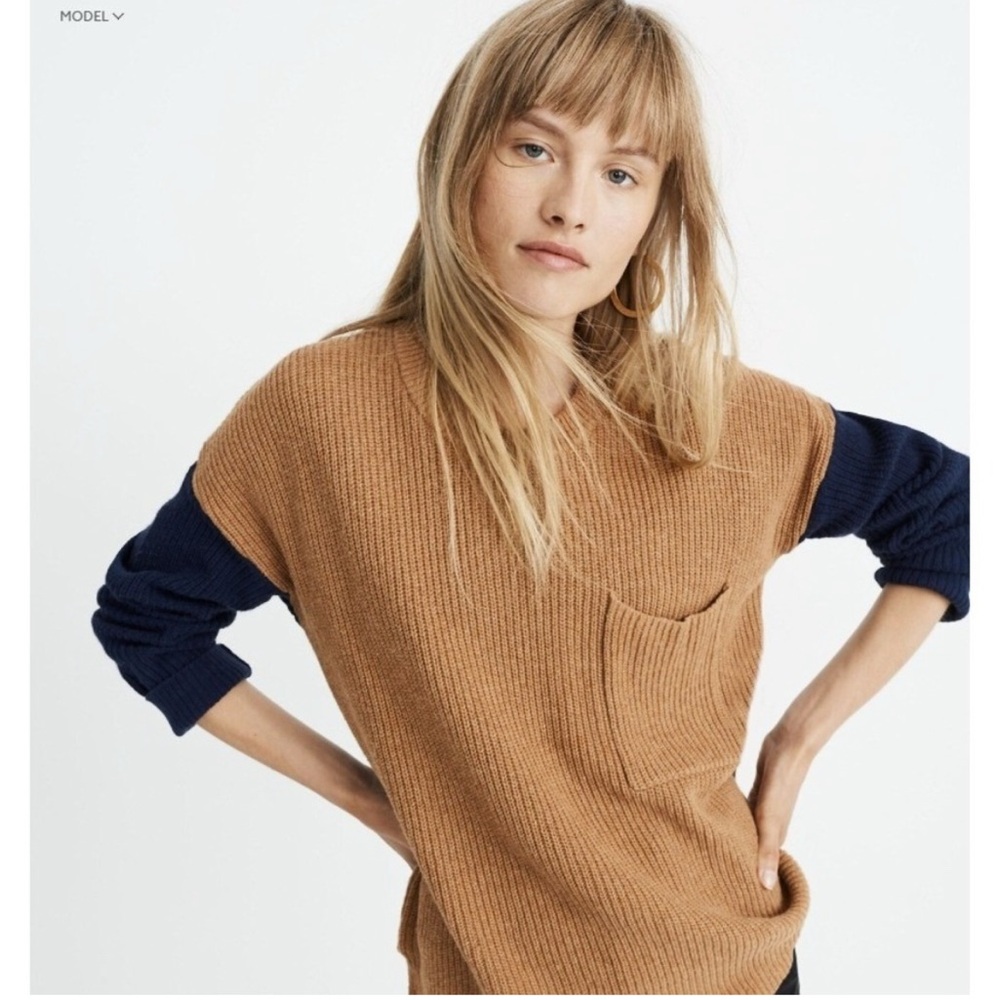 Madewell Colorblock Thompson Pocket Ribbed Knit Boxy Pullover Sweater Medium